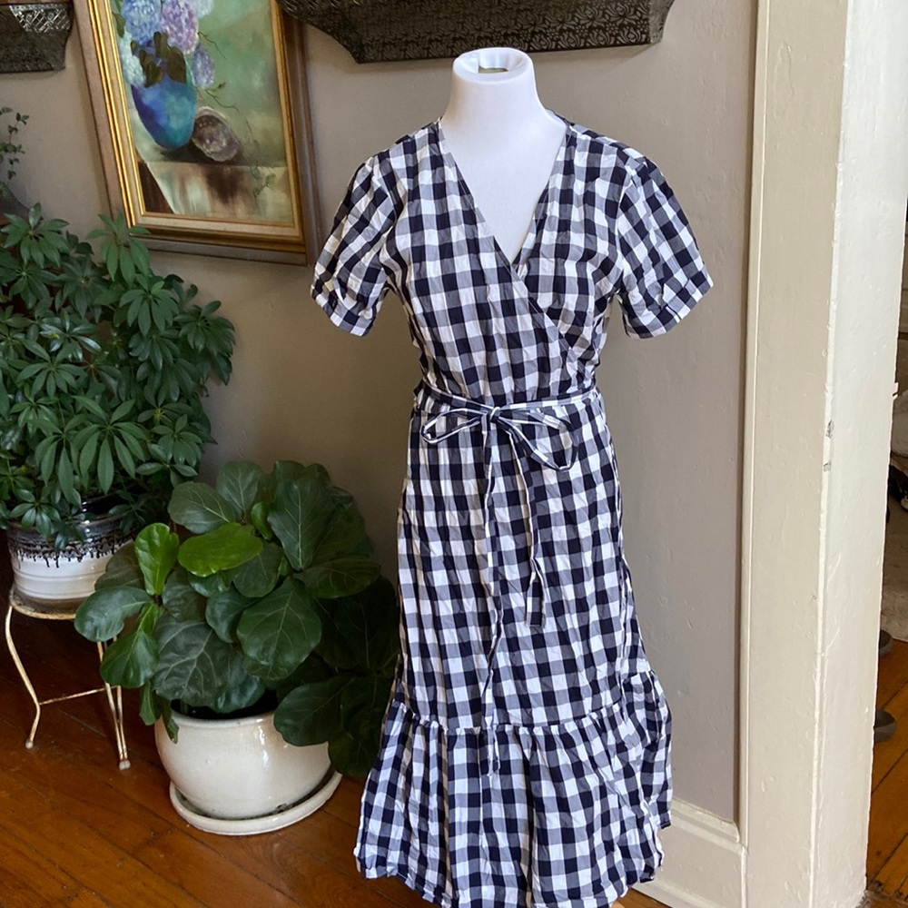 Gingham wrap dress; size Medium